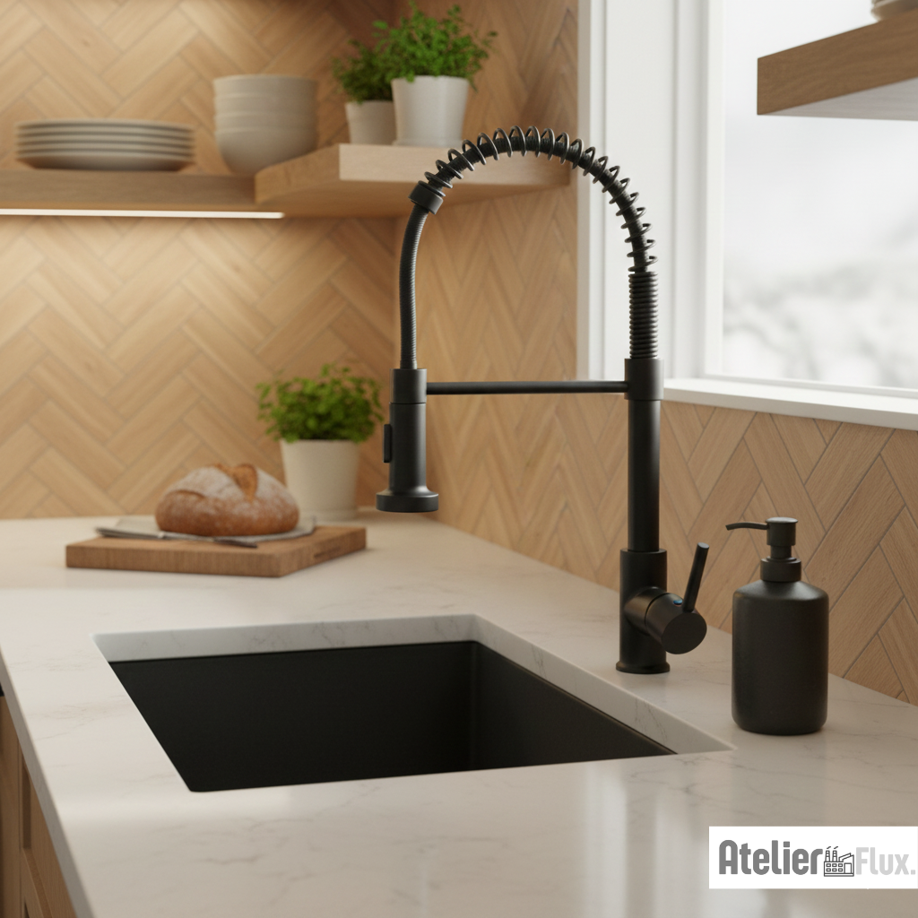 Mitigeur de cuisine à ressort flexible avec bec rétractable
