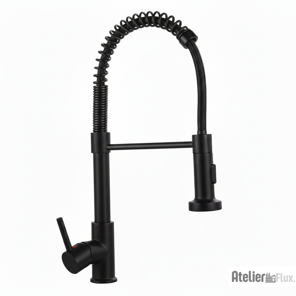 Mitigeur de cuisine à ressort flexible avec bec rétractable