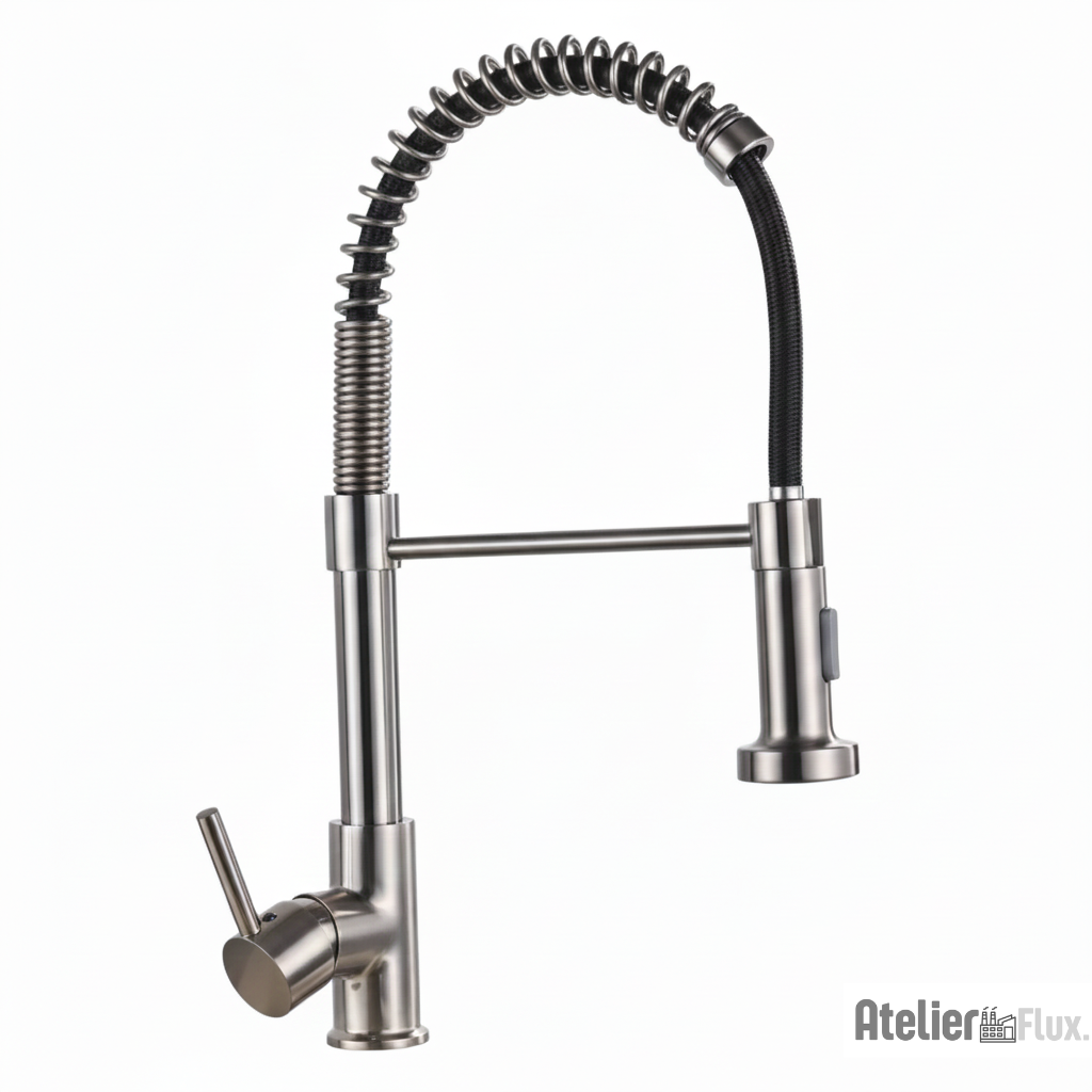 Mitigeur de cuisine à ressort flexible avec bec rétractable