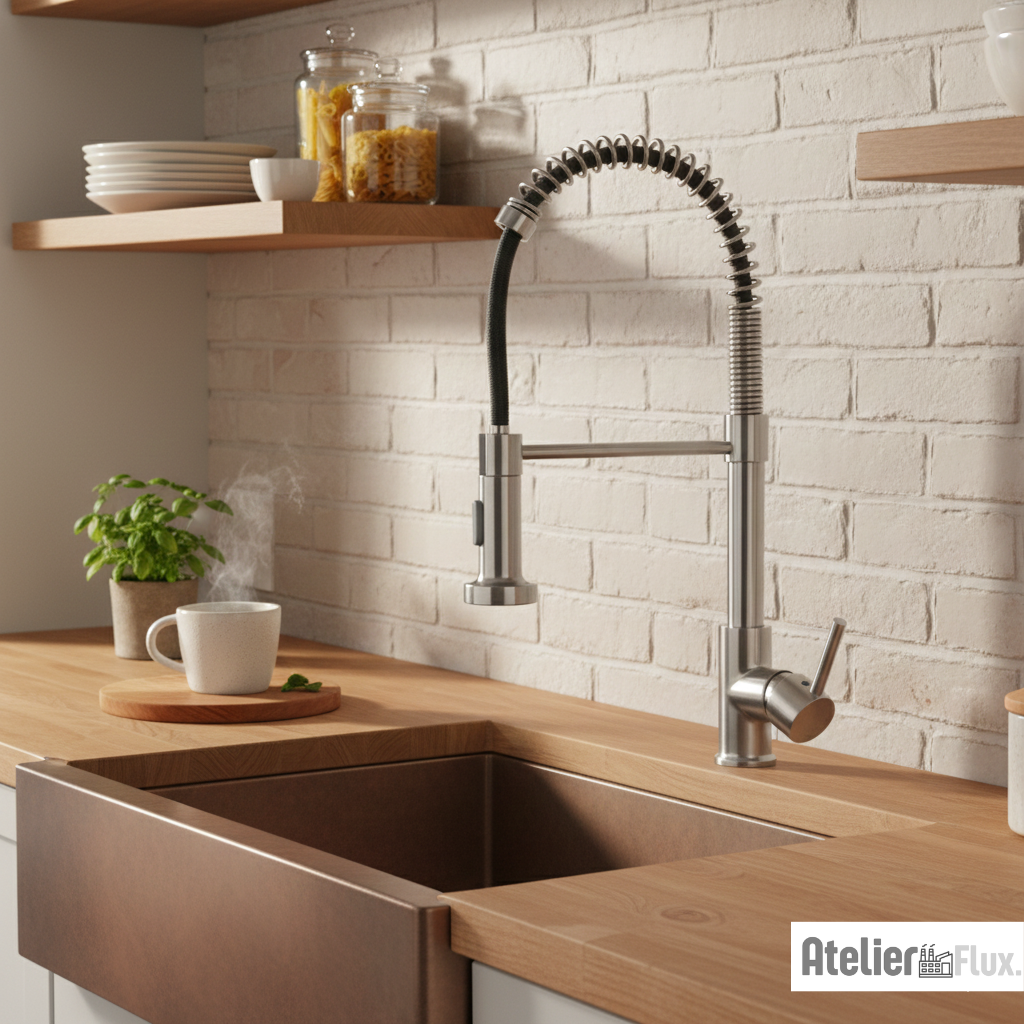Mitigeur de cuisine à ressort flexible avec bec rétractable