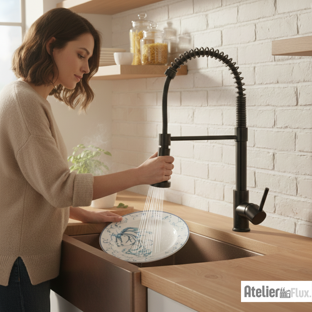 Mitigeur de cuisine à ressort flexible avec bec rétractable