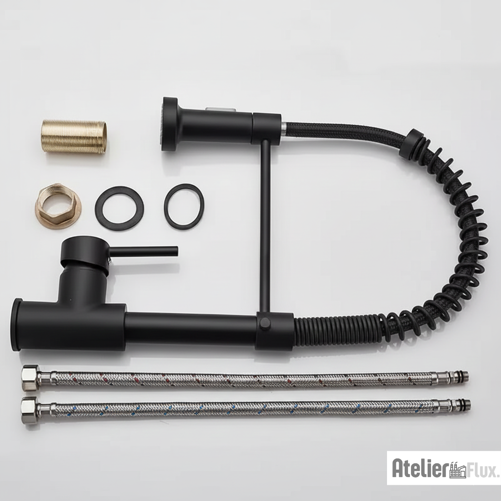 Mitigeur de cuisine à ressort flexible avec bec rétractable