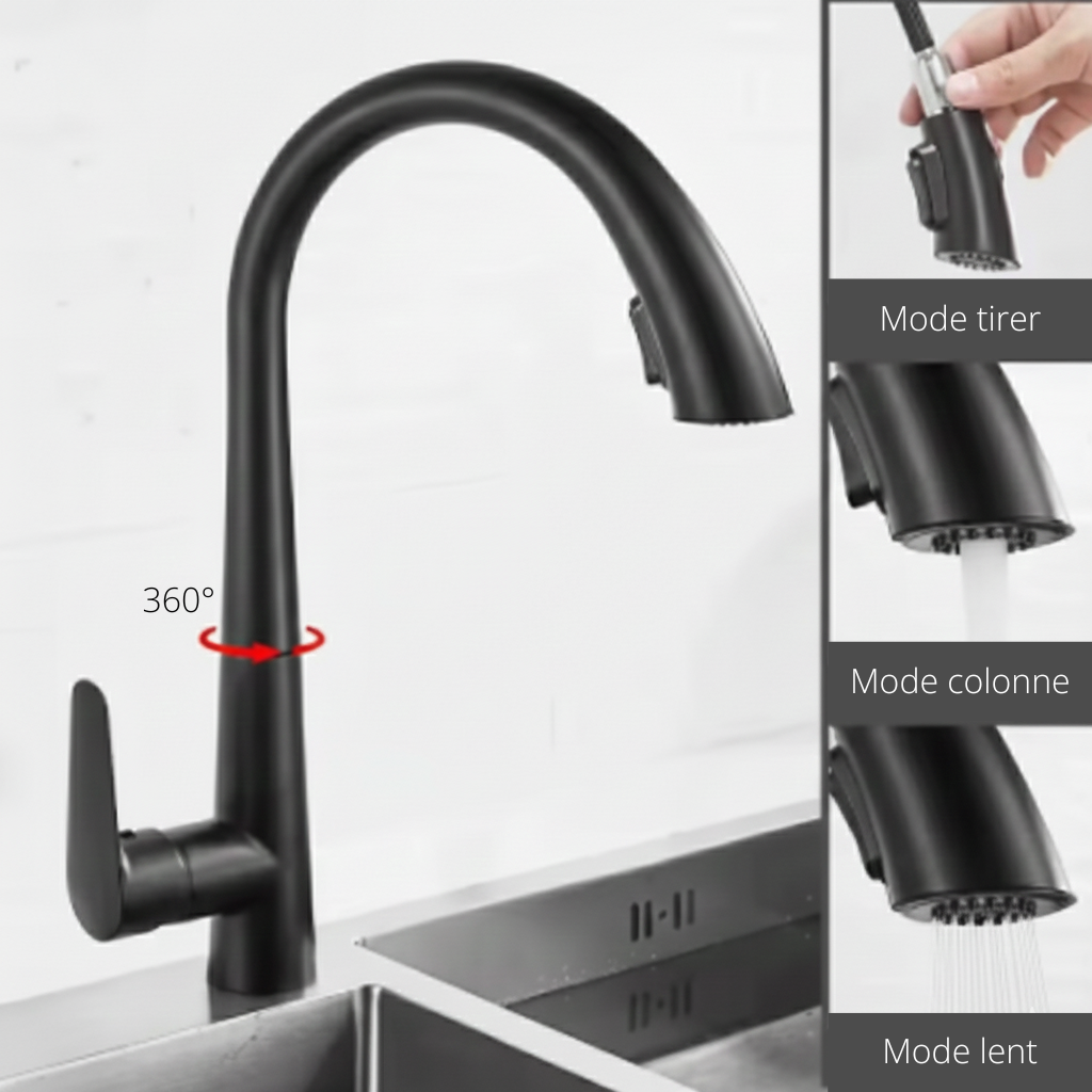 Mitigeur de cuisine avec rotation 360° et bec rétractable