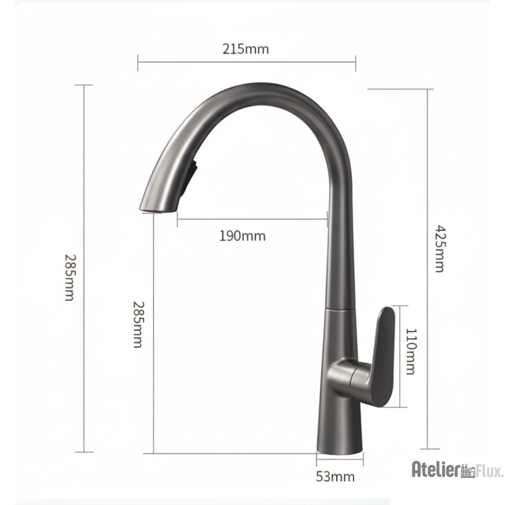 Mitigeur de cuisine avec rotation 360° et bec rétractable