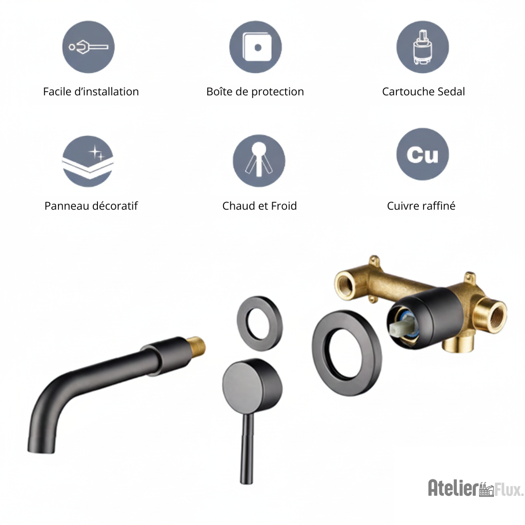 Mitigeur de lavabo mural en laiton