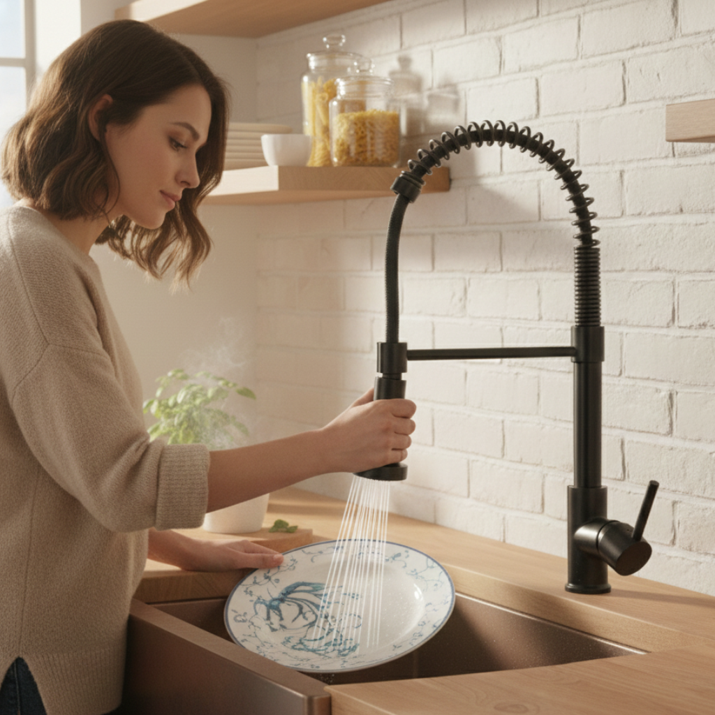 Mitigeur de cuisine à ressort flexible avec bec rétractable