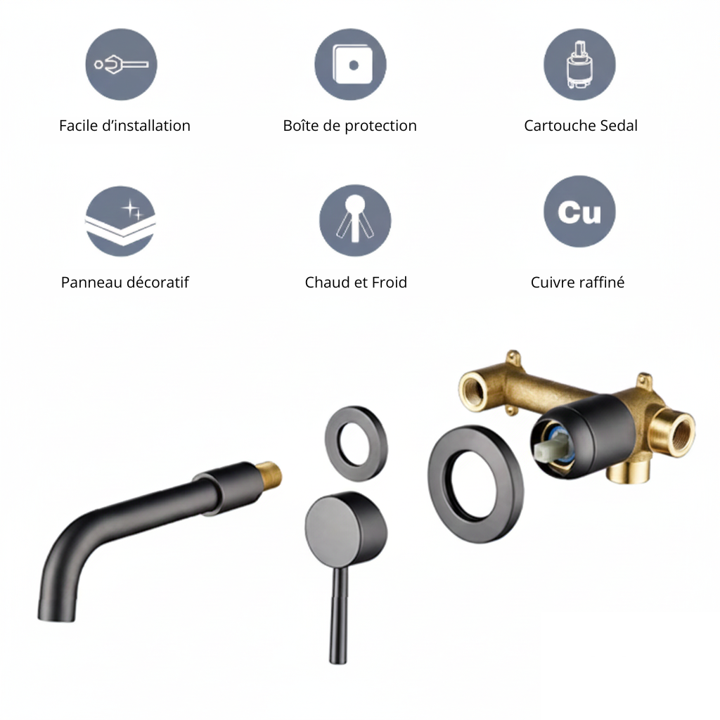 Mitigeur de lavabo mural en laiton