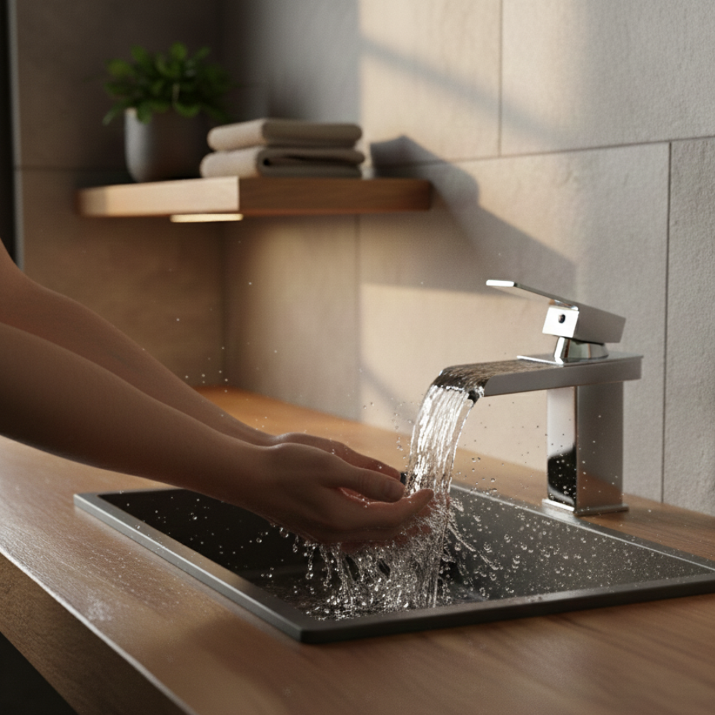Mitigeur de lavabo cascade en acier inoxydable