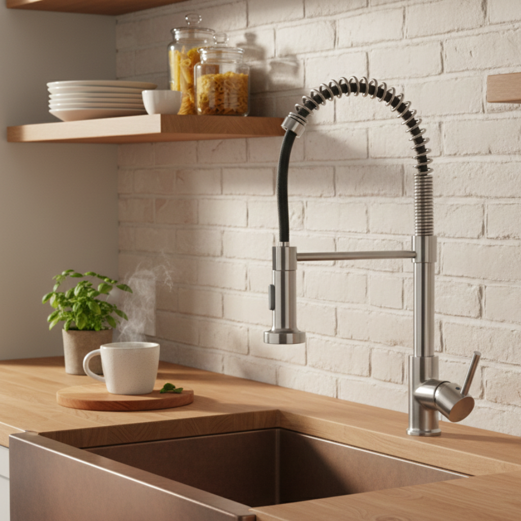 Mitigeur de cuisine à ressort flexible avec bec rétractable