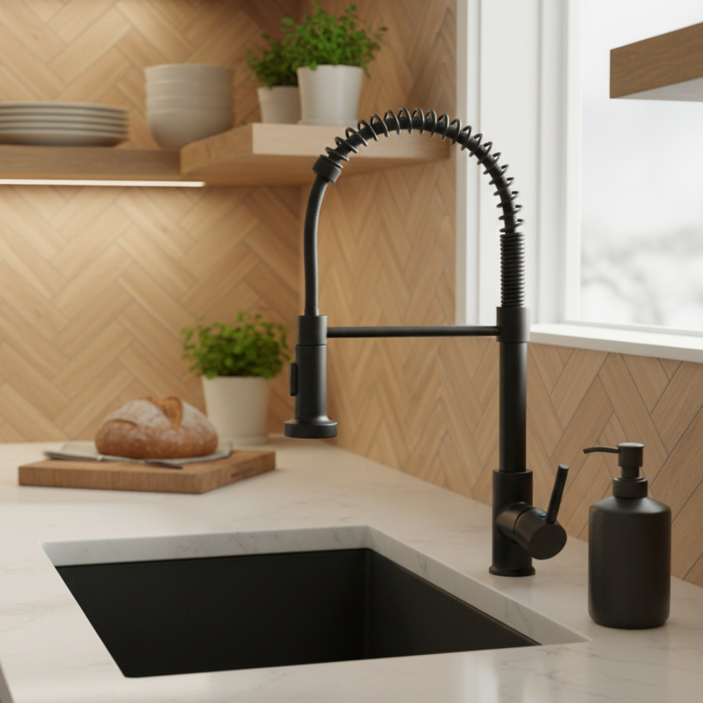 Mitigeur de cuisine à ressort flexible avec bec rétractable