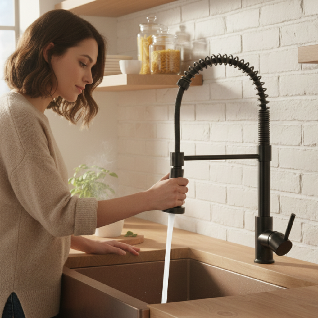 Mitigeur de cuisine à ressort flexible avec bec rétractable